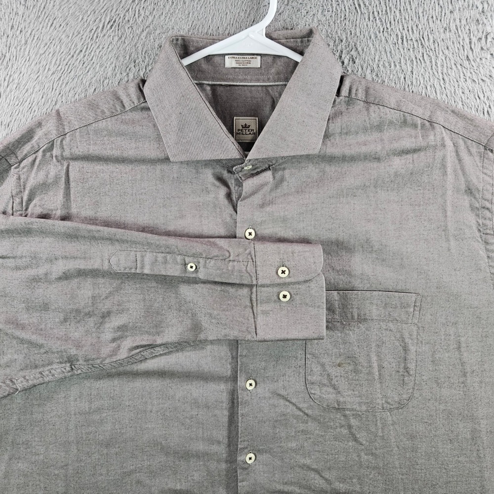 Peter Millar Mens XXL Gray Cotton Twill Long Sleeve Button Down Shirt Pocket
